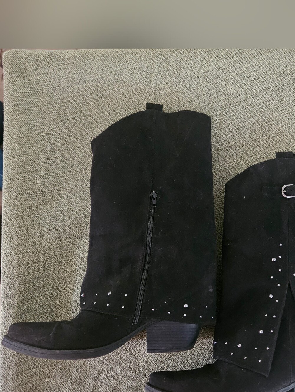 Sugar Black Mid-Calf Stud-Embellished Heeled Boots